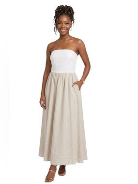 The Drop Women's Cream khaki Hellen Strapless Mixed Media Maxi Dress Medium